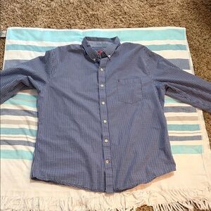 Izod Men's Blue Gingham Button-Down Shirt XL